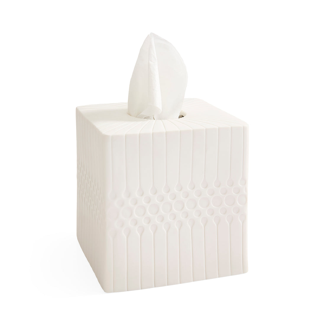 Jonathan Adler Charade tissue box accessory with a colorful, geometric design on a sleek, modern surface.