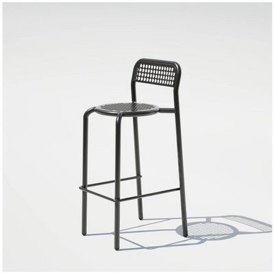 Black Coffee House Barstool by Bend Goods with sleek metal frame and cushioned seat, perfect for modern seating areas.