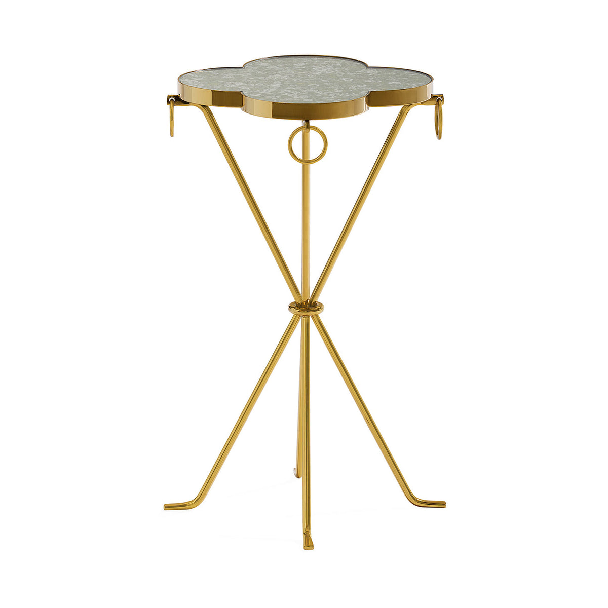 Jonathan Adler Delphine Drinks Table with marble top and gold metal base, modern accent table for living spaces.