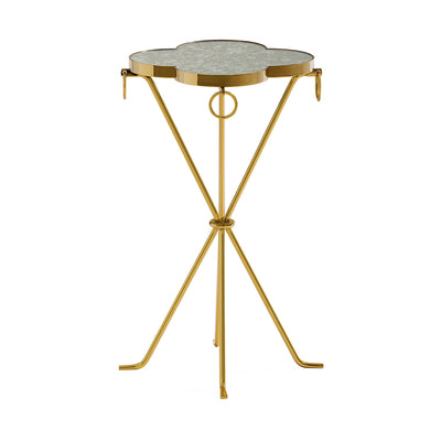 Jonathan Adler Delphine Drinks Table with marble top and gold metal base, modern accent table for living spaces.