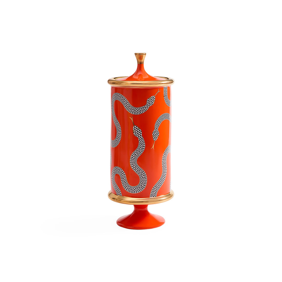 Large Eden orange canister by Jonathan Adler, stylish ceramic container with a bold orange finish and modern design.