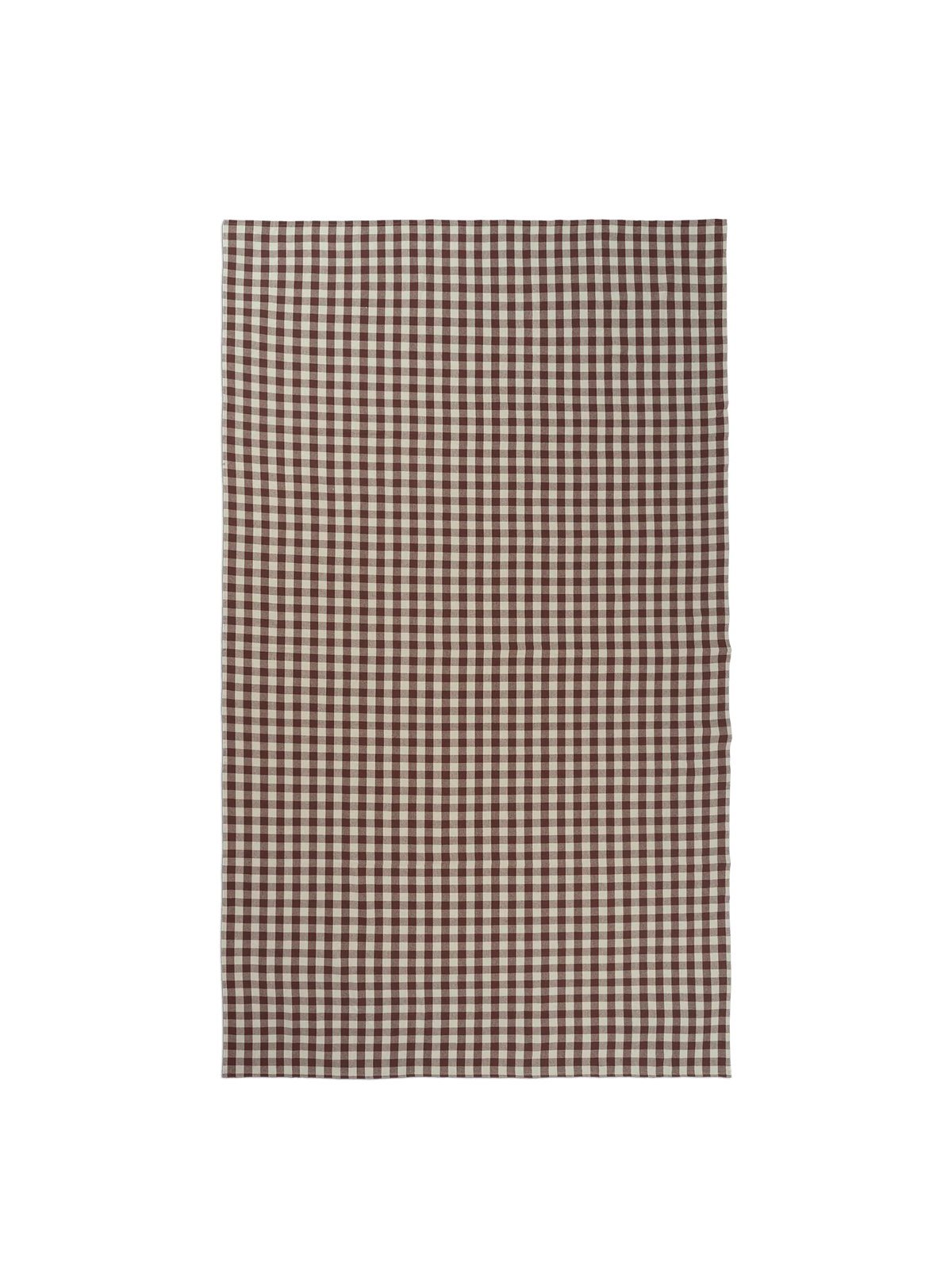 Ferm Living Bothy Check table cloth with red and white check pattern, made of fabric, draped over a table as an accessory.