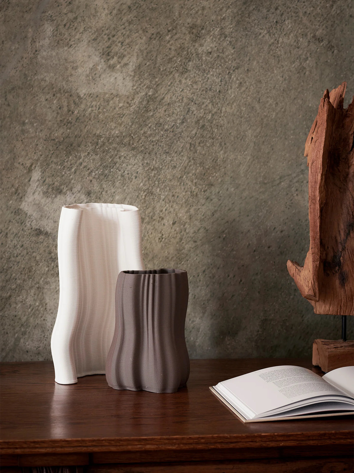 Off-white Moire Vase by Ferm Living, a stylish ceramic accessories piece with textured pattern, designed for decorative display.