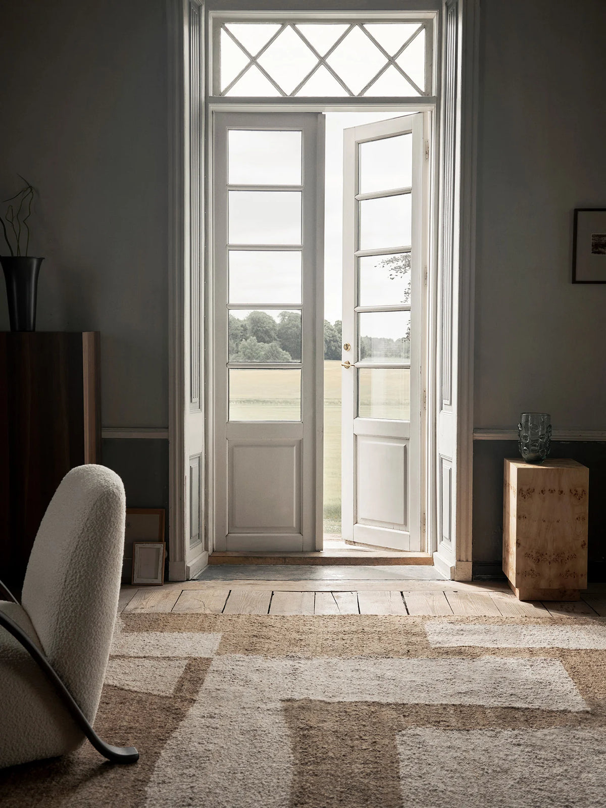 Off-white toffee Ferm Living Piece Rug, 140x200 cm, showcasing soft woven textile and modern design for home accessories.
