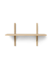 Ferm Living Sector Shelf in smoked oak with brass accents, single narrow storage shelf mounted on a wall.