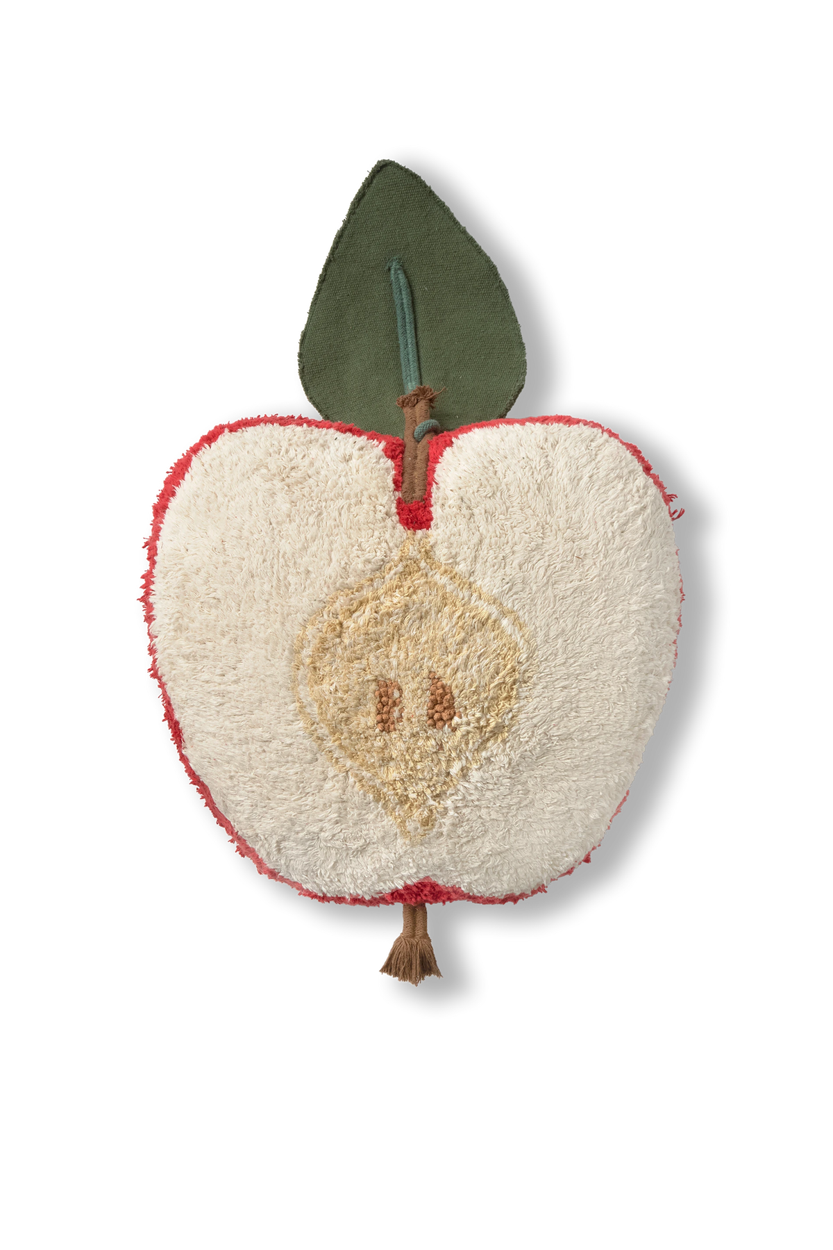 Kids' Apple-shaped floor cushion by Lorena Canals, soft fabric with a colorful apple design for cozy seating or play area.