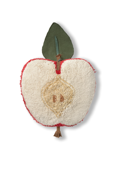 Kids' Apple-shaped floor cushion by Lorena Canals, soft fabric with a colorful apple design for cozy seating or play area.