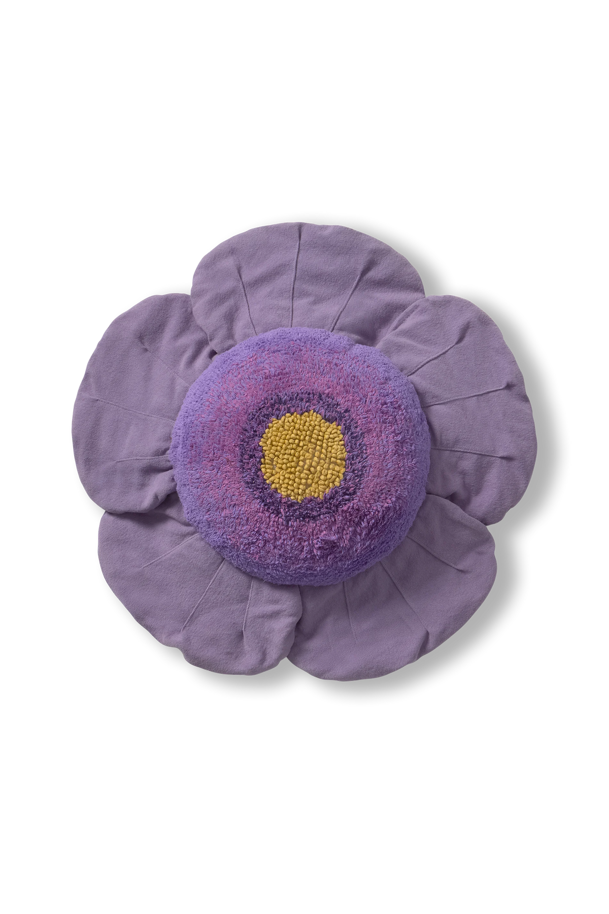 Kids purple Poppy floor cushion by Lorena Canals featuring soft fabric and vibrant floral design for cozy seating.