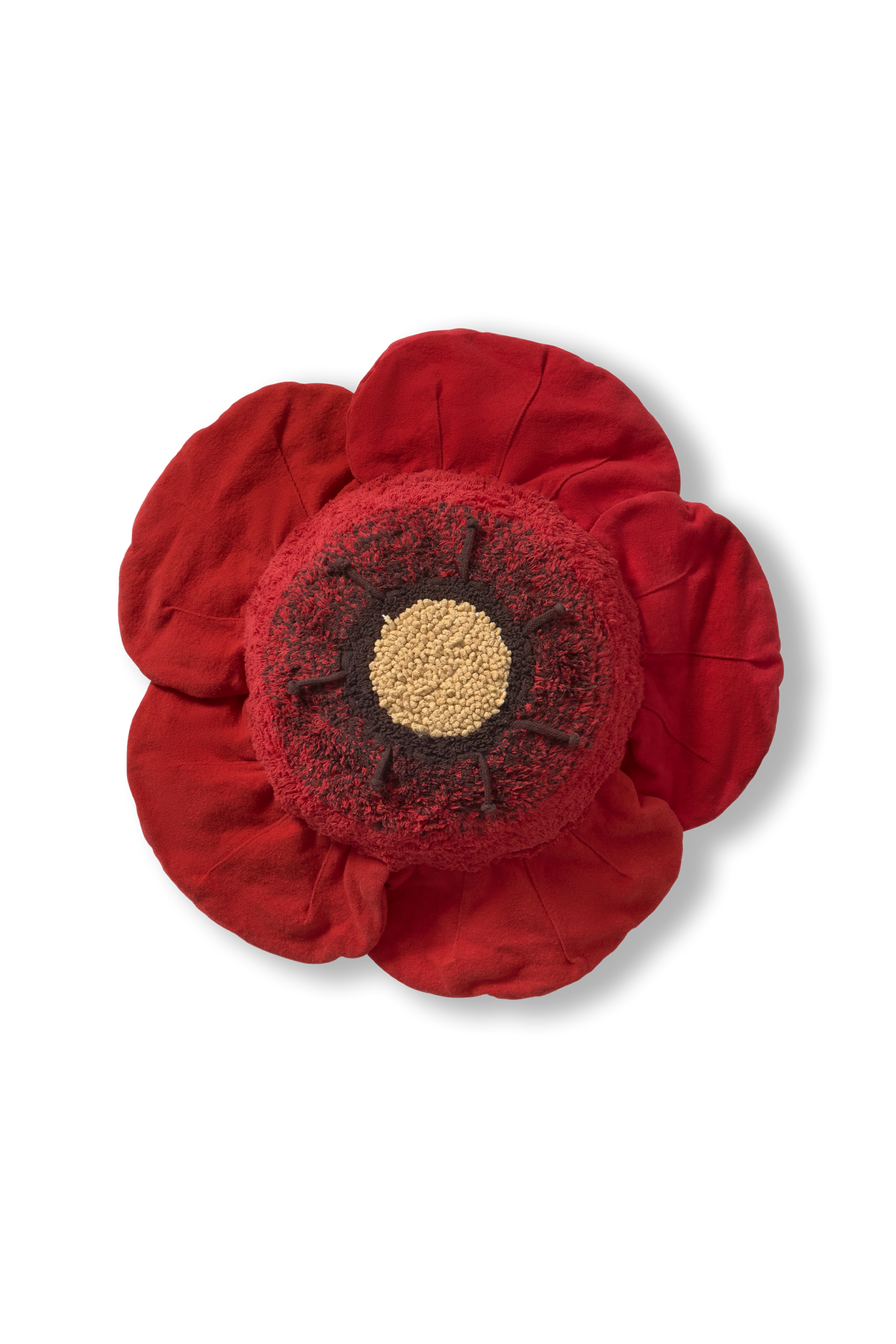 Kids' red poppy floor cushion by Lorena Canals featuring a vibrant floral design for comfortable seating.