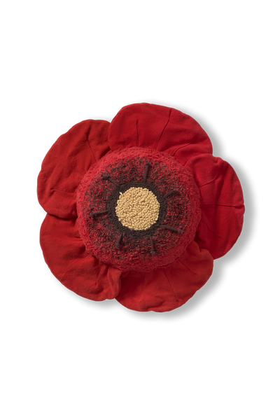 Kids' red poppy floor cushion by Lorena Canals featuring a vibrant floral design for comfortable seating.