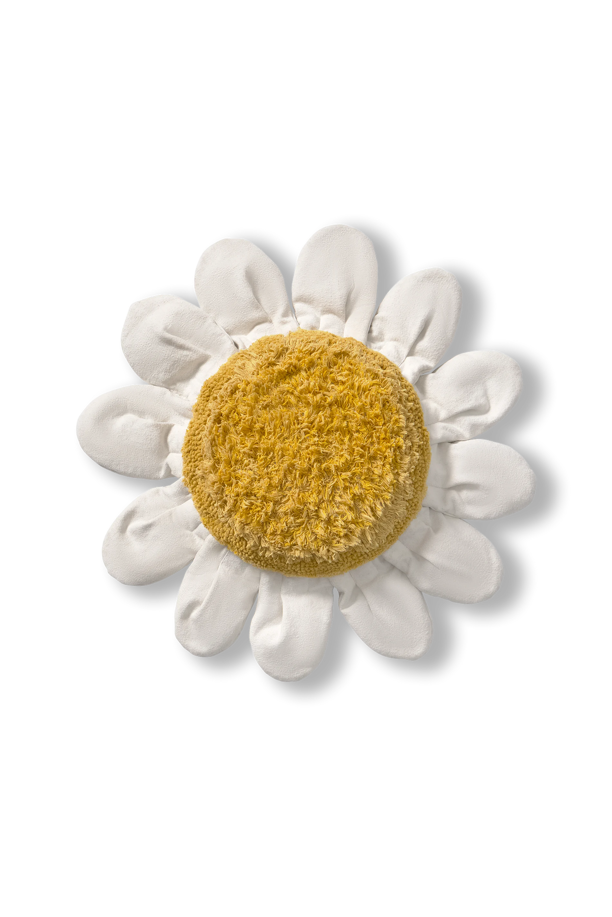 White Daisy kids floor cushion by Lorena Canals featuring a soft, round design with a white fabric and daisy pattern.