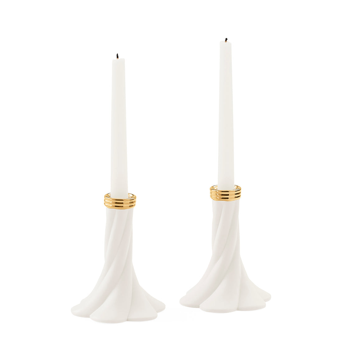 Set of Geneva short candle holders by Jonathan Adler, stylish accessories with sleek, modern design for decorative use.