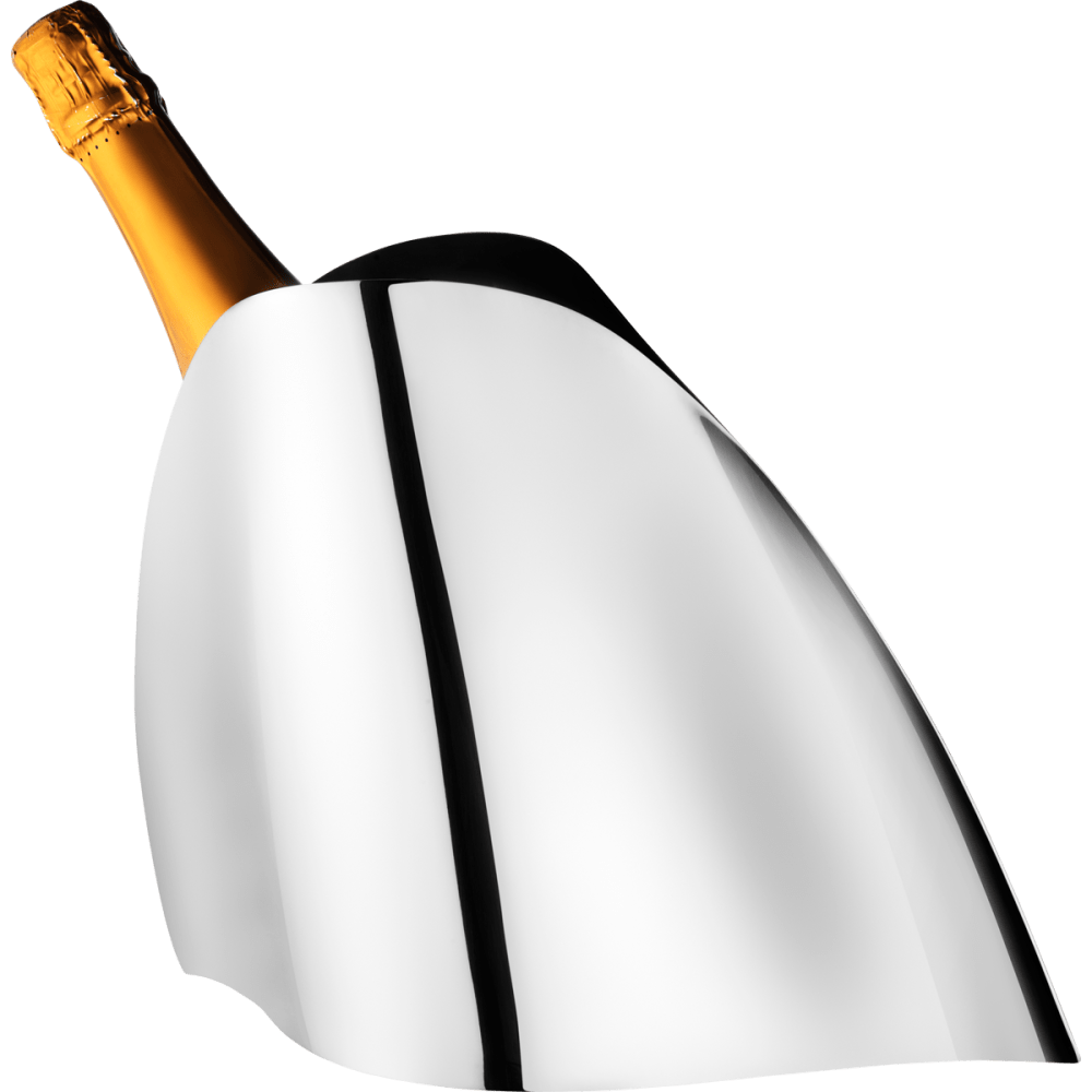 Georg Jensen Indulgence Champagne Cooler accessory with sleek silver design, perfect for chilling champagne bottles.