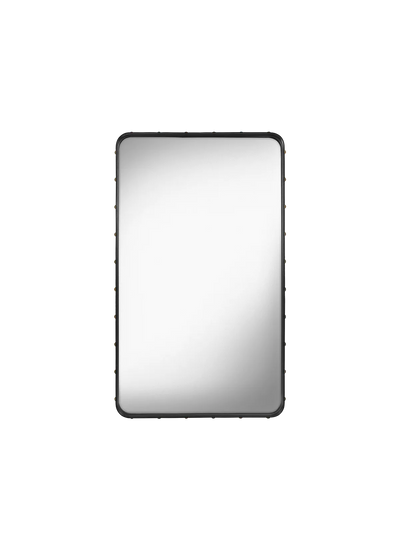 Rectangular Gubi Adnet Wall Mirror with black leather frame, 70x115 cm, modern accessories decor for stylish interior spaces.