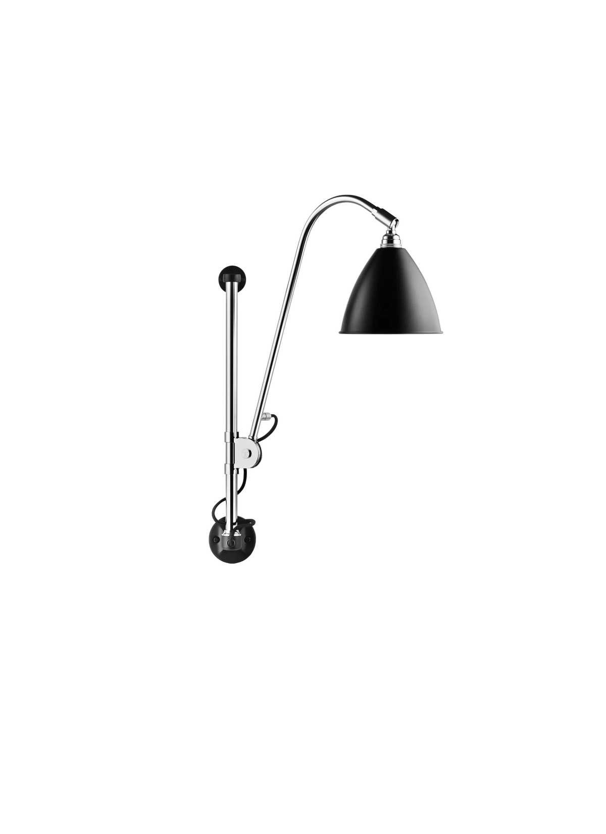 Gubi Bestlite BL5 wall lamp in black with semi-matt chrome finish, modern lighting fixture mounted on a wall.