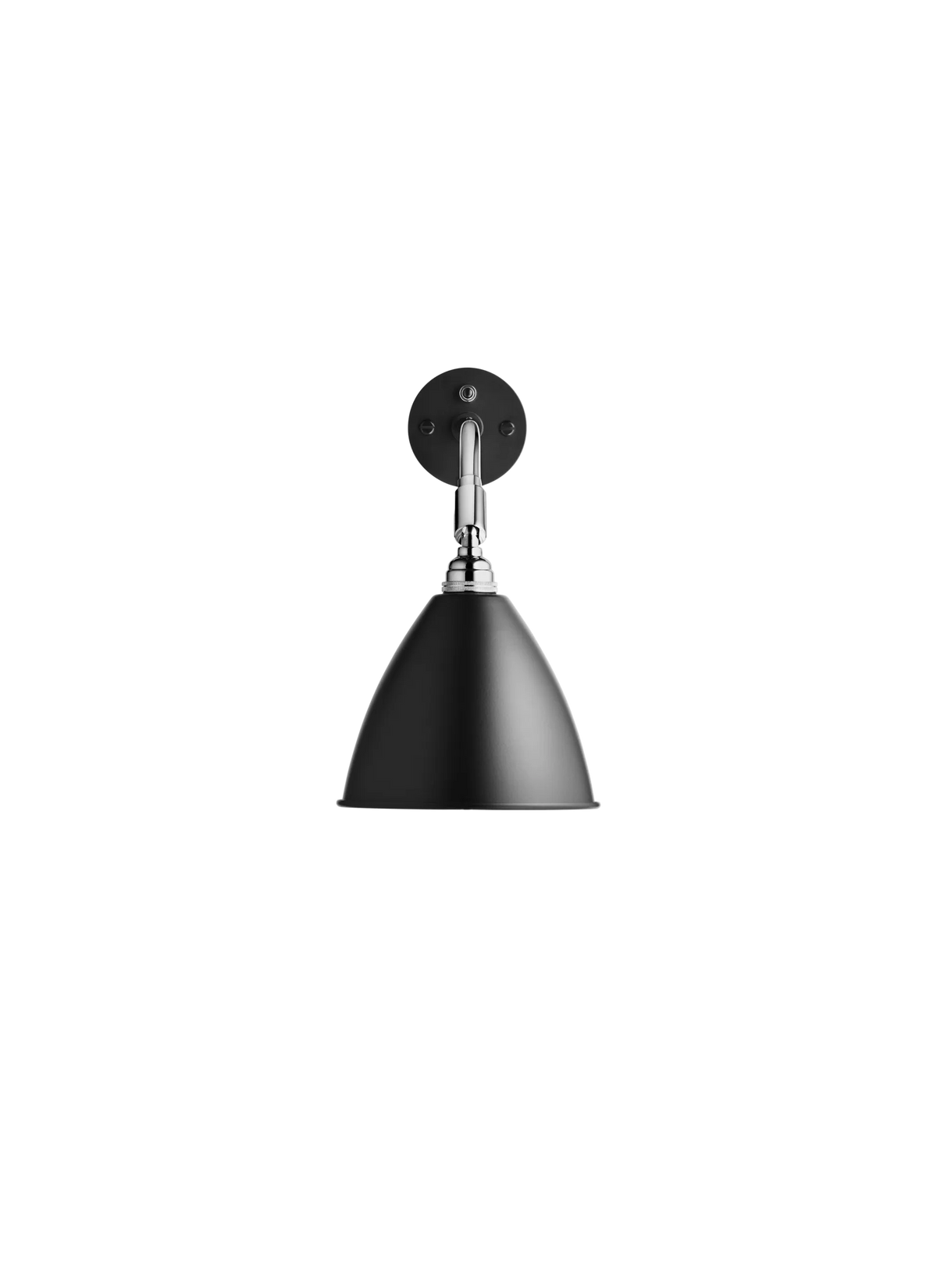 Gubi Bestlite BL7 wall lamp in black with semi-matte chrome finish, featuring adjustable arm and modern lighting design.