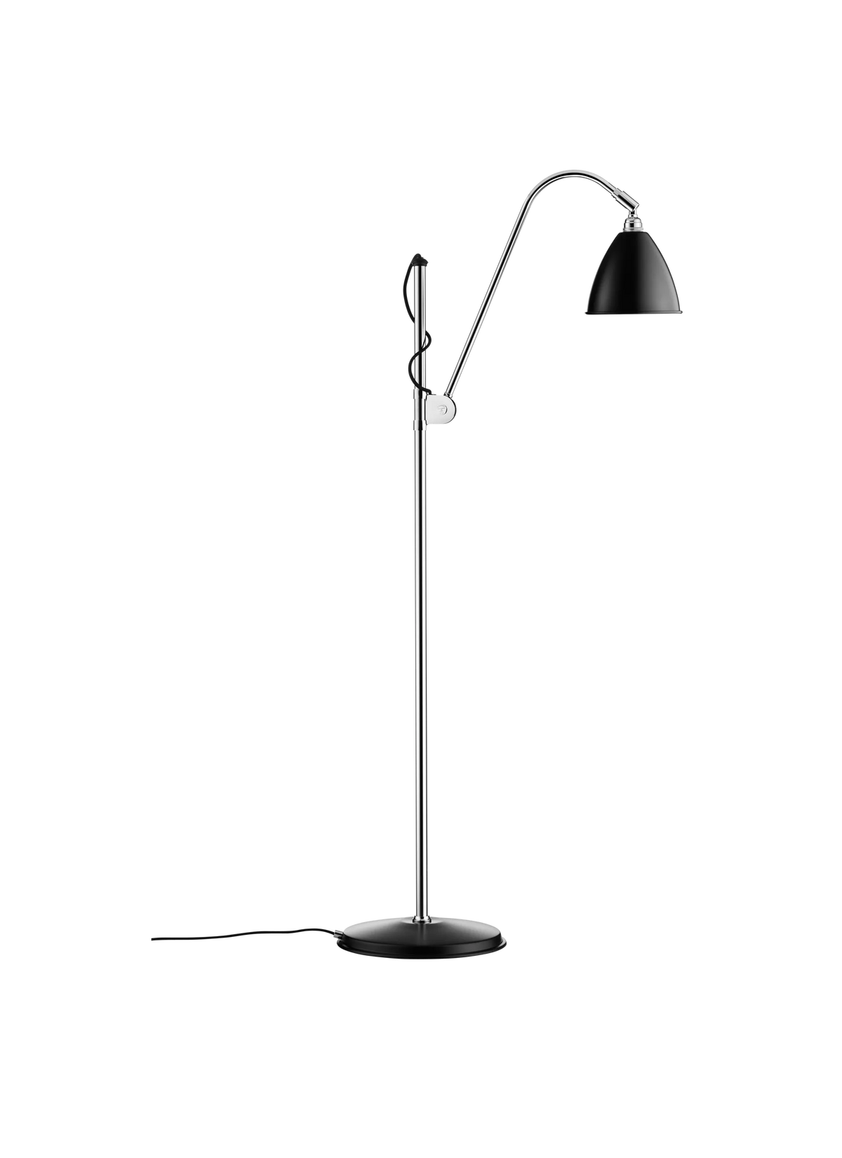 Black Bestlite BL3 Floor Lamp by Gubi with semi-matte chrome finish, featuring a compact design and adjustable arm for modern lighting.