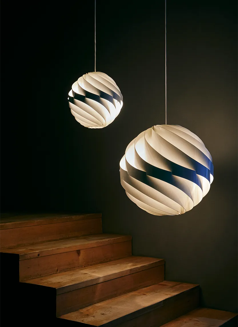 Large Turbo Pendant by Gubi, modern lighting fixture with a sleek, sculptural design in a contemporary style.