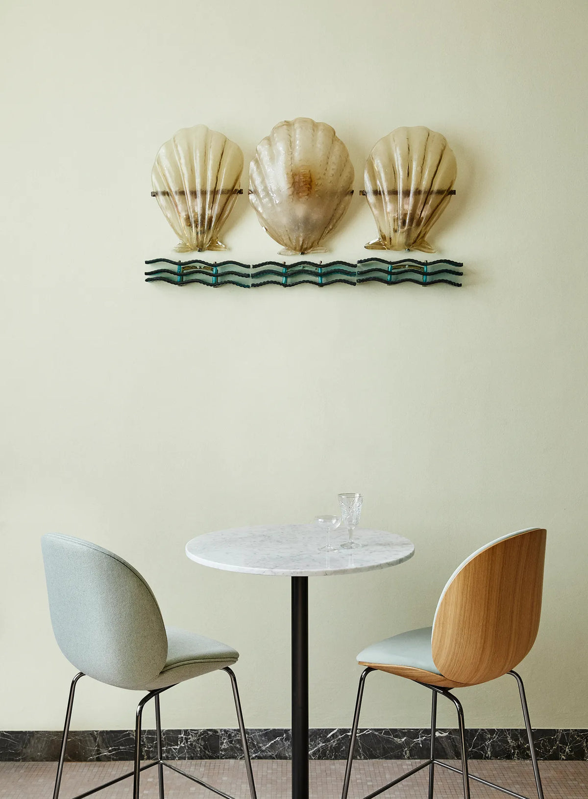 Beetle Counter Chair - Front Upholstered - Conic Base - Veneer Shell by Gubi