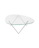 Gubi Pedrera coffee table with chrome finish, smoke-toned structured glass top, modern design, and sleek table base.