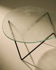 Gubi Pedrera coffee table with chrome-finished frame and structured smoke glass top, modern design for living room decor.