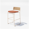 Hinoki counter stool by Bend Goods with a tan wooden seat and black metal legs, modern seating for kitchen or bar area.