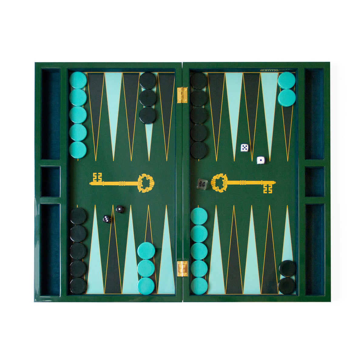 Jonathan Adler x Old Fitzgerald backgammon set with stylish accessories, featuring a modern design and classic game pieces.