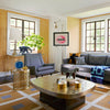 Peter Peruvian Llama flat weave rug by Jonathan Adler, camel grey accessories with intricate llama design in 4x6 size.