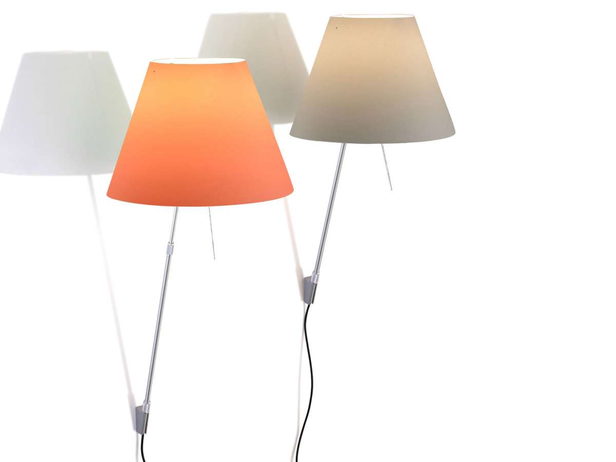White Costanzina Wall Lamp by Luceplan, showcasing a sleek modern lighting fixture mounted on a wall.