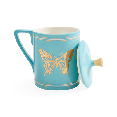 Jonathan Adler Mariposa Mug featuring a colorful butterfly design on white ceramic, perfect for coffee or tea.