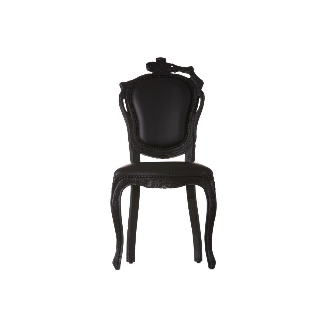 Smoke dining chair by Moooi featuring a sleek, modern design with a curved backrest and smooth upholstery for stylish seating.
