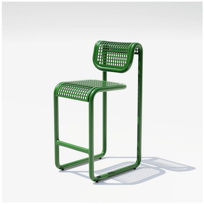 Green Outdoor Tube Barstool by Bend Goods, modern seating with tubular design, suitable for outdoor patios and bars.