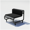 Black outdoor tube lounge seating by Bend Goods with black padded cushion for comfortable outdoor relaxation.