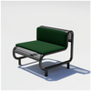 Black outdoor tube lounge seat by Bend Goods with green cushion, ideal for stylish outdoor seating and relaxation.
