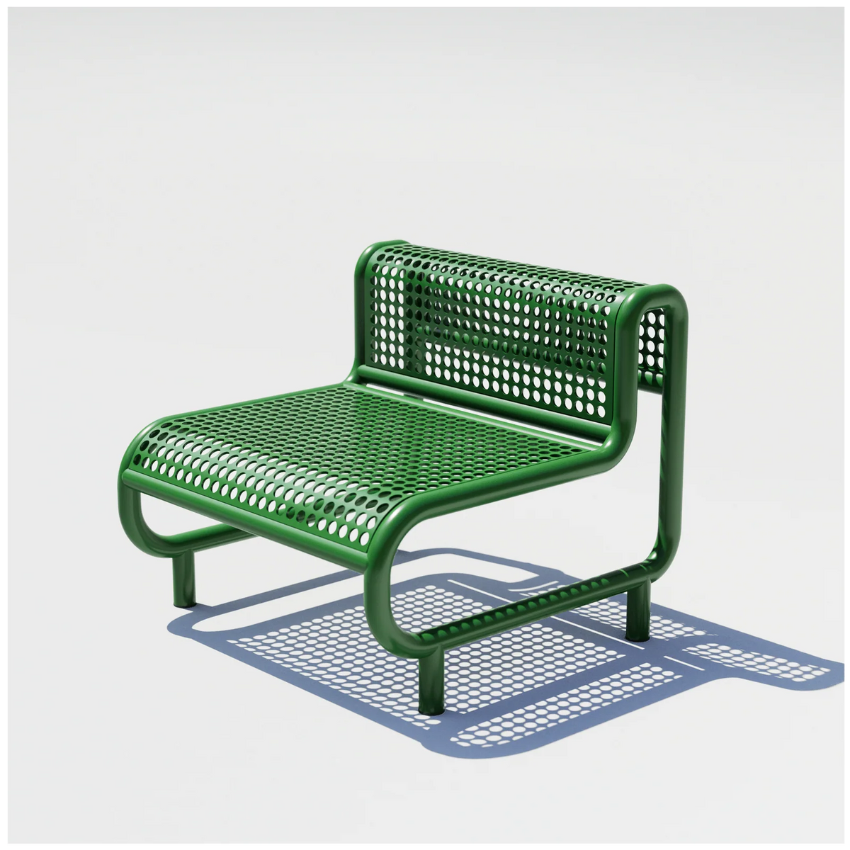 Green outdoor tube lounge by Bend Goods, modern seating with curved tubular design on a patio or outdoor setting.
