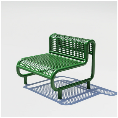 Green outdoor tube lounge by Bend Goods, modern seating with curved tubular design on a patio or outdoor setting.