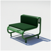 Green outdoor tube lounge seat by Bend Goods with a matching green cushion, designed for comfortable outdoor seating.