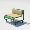 Green outdoor tube lounge by Bend Goods featuring tan padded cushion, ideal for comfortable outdoor seating.