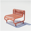 Outdoor Tube Lounge by Bend Goods, stylish curved outdoor seating with woven design and plush cushions, perfect for patio lounging.