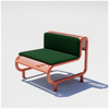 Outdoor Tube Lounge by Bend Goods, green cushioned outdoor seating with a tubular design and metal frame.