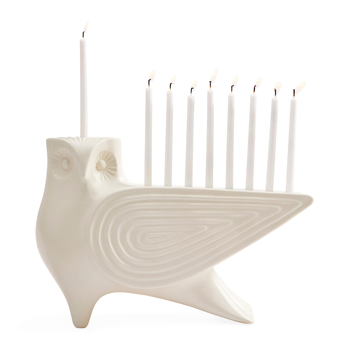 Jonathan Adler Menagerie Owl Menorah, decorative accessory featuring a whimsical owl design for Hanukkah celebrations.