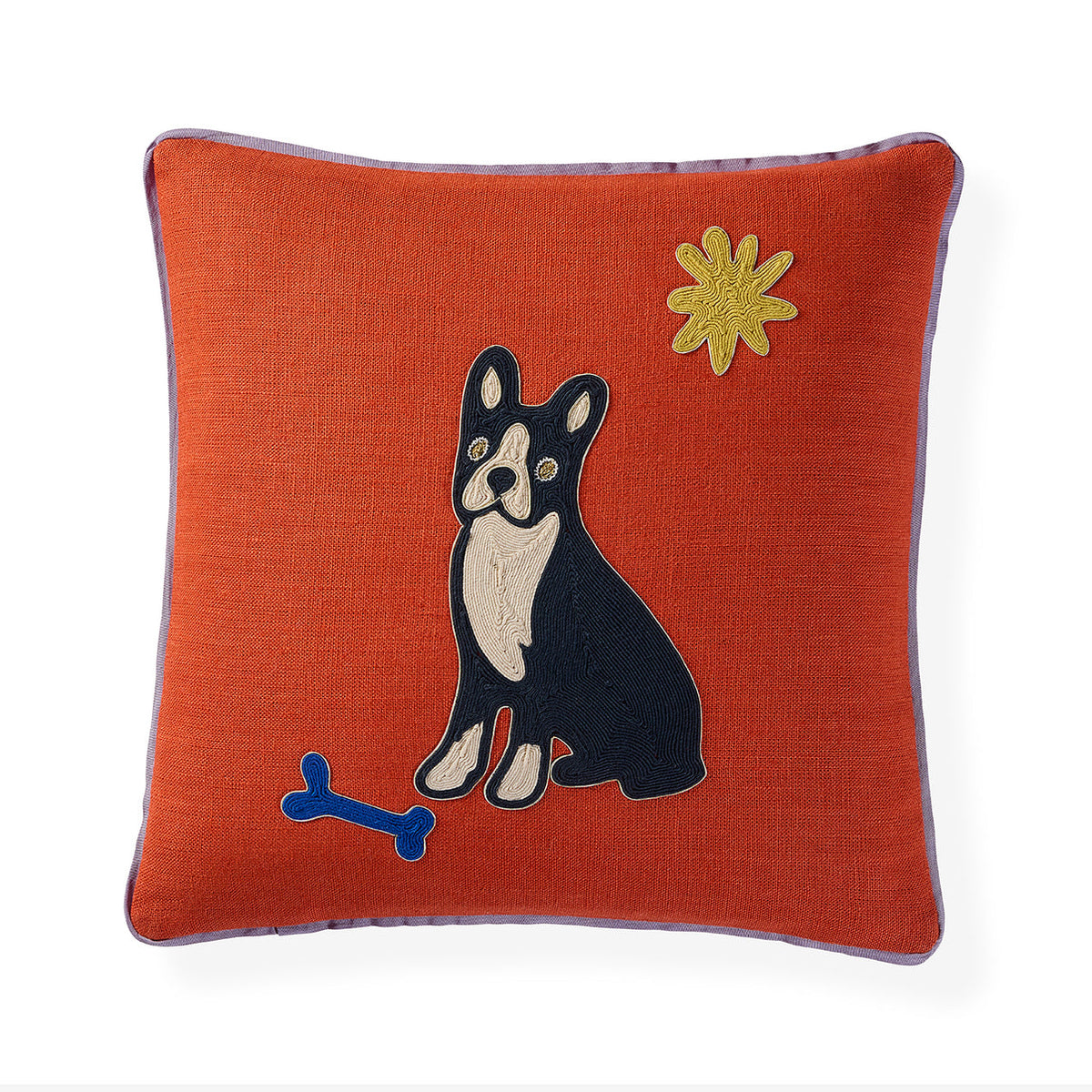 Playa Frenchie Pillow by Jonathan Adler, decorative accessories with colorful French bulldog design for stylish home decor.