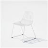Stacked white Lucy seating by Bend Goods, modern stacked chairs with sleek design and metal frames.