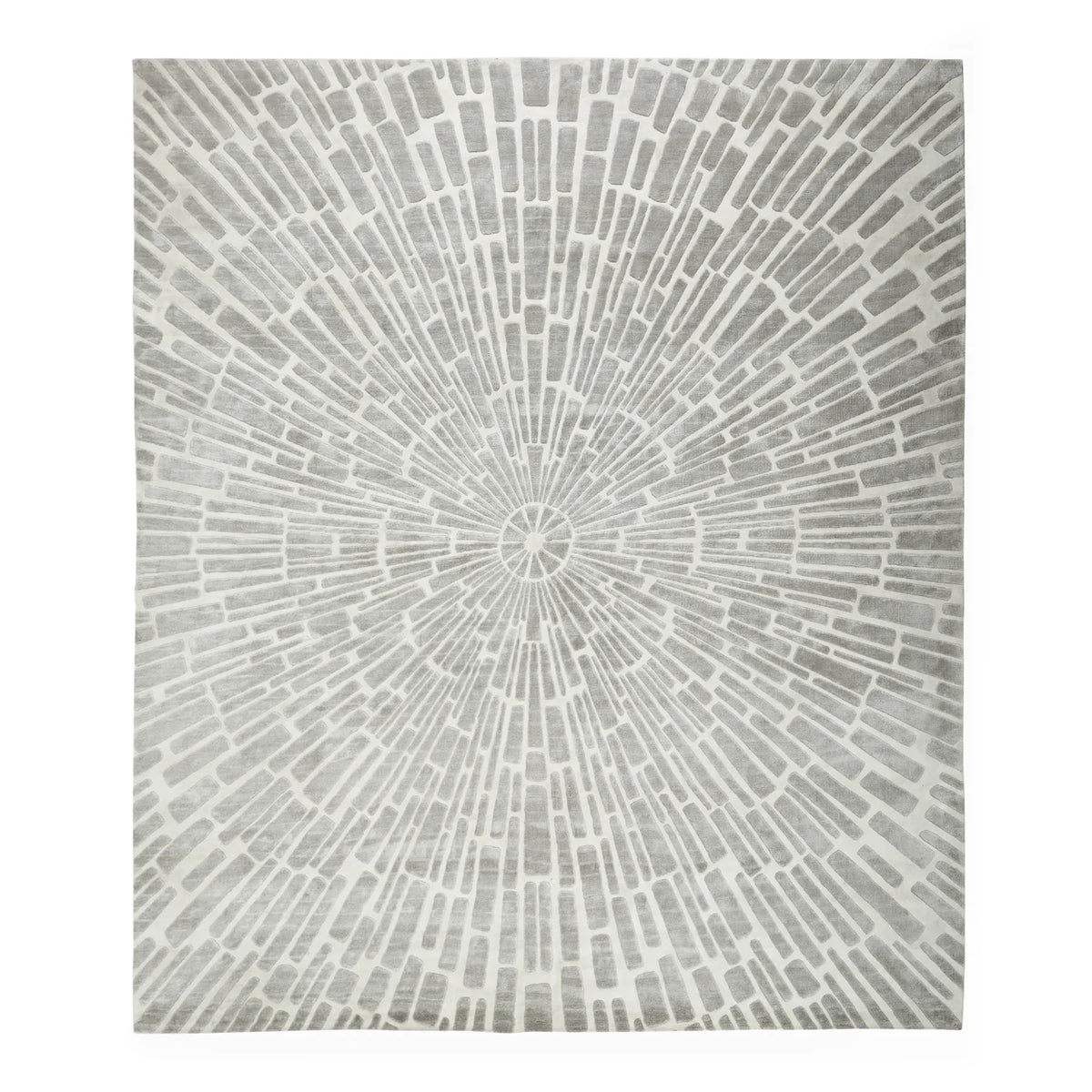 Sunburst hand-knotted rug by Jonathan Adler featuring vibrant sunburst pattern and intricate craftsmanship.
