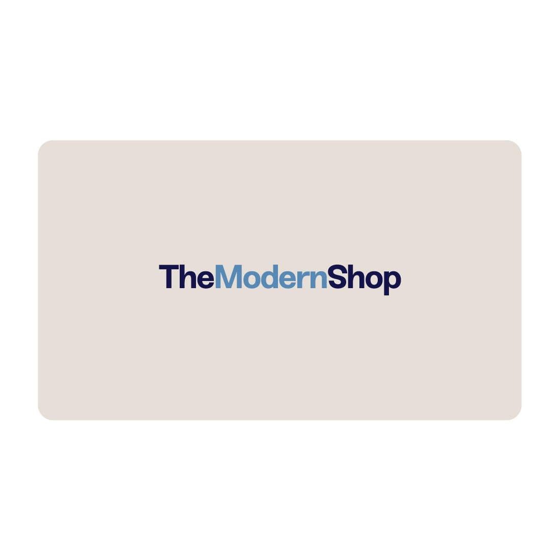 The Modern Shop gift card showing a sleek design with the brand name, ideal for gifting.