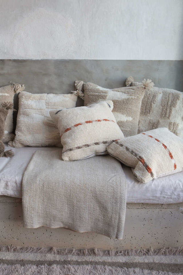 Decorative Jajim throw pillow by Lorena Canals featuring traditional woven fabric and vibrant patterns for cozy home accessories.