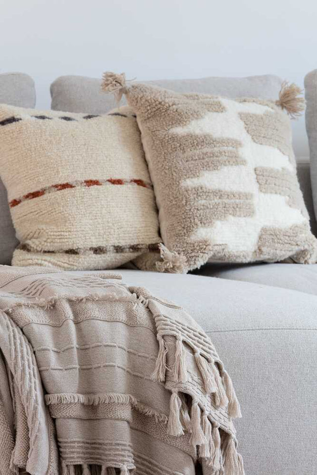 Zagros throw pillow by Lorena Canals featuring a sandstone and natural color scheme with soft fabric, decorative accessory for sofa or bed.