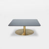 Black polished steel and mirrored glass Flash Square Table by Tom Dixon, modern design table with reflective surface.