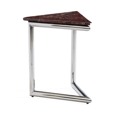 Jonathan Adler Ultra Triangle Accent Table showing a sleek, modern design with a geometric triangular shape and smooth surface.
