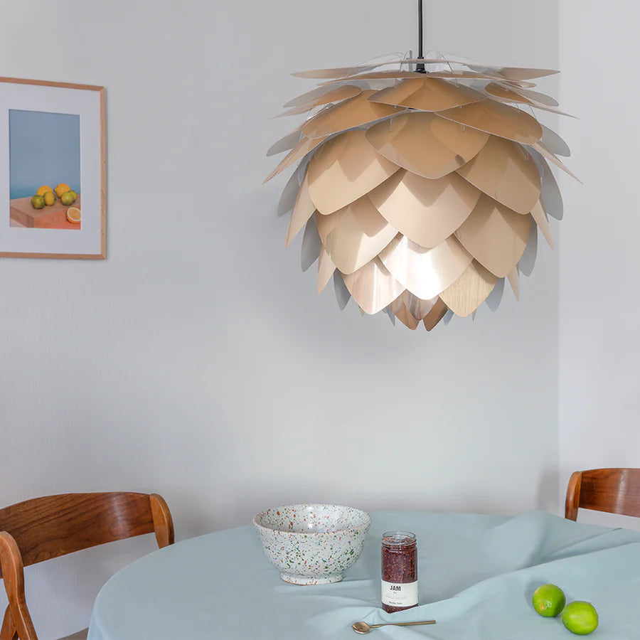 UMAGE Silvia lampshade in copper, showcasing its sleek, modern lighting design with a smooth, rounded shape and metallic finish.